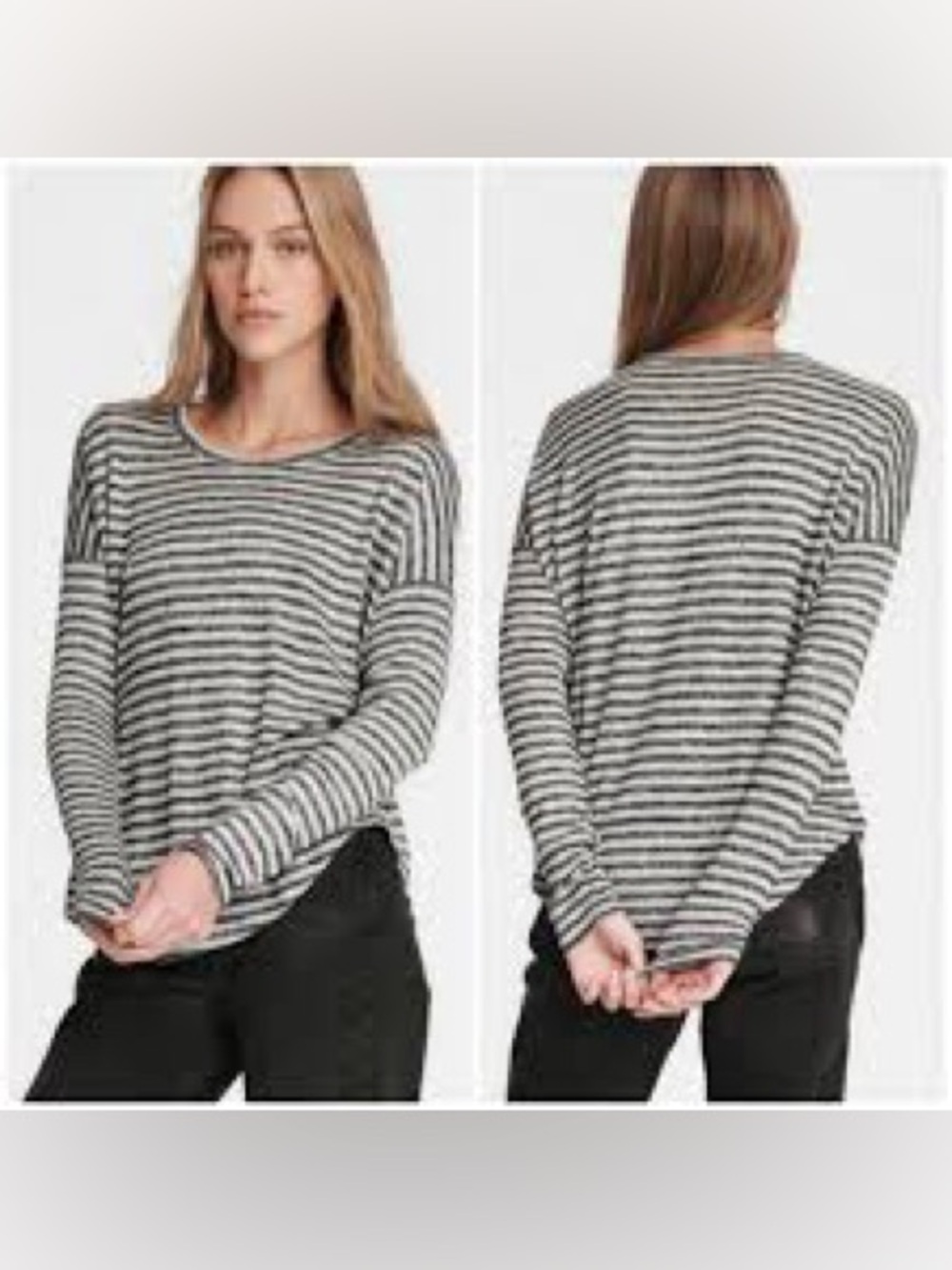 Vince Gray and White Striped Long-Sleeve Tee 1130